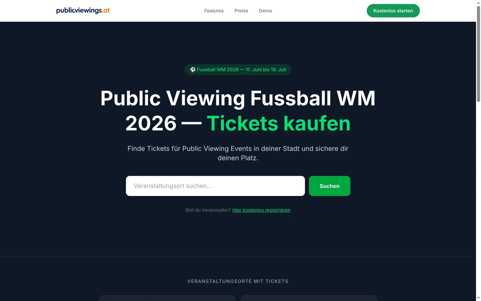 Screenshot Ticketing-Plattform für Veranstalter